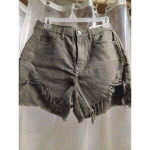 American Eagle Highest Rise Mom Shorts Olive Green Distressed Frayed Hem 4 27W